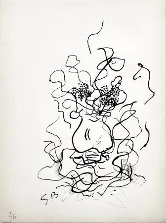 Lithograph Braque - VASE ET FLEURS - Bouquet de fleurs (1952)