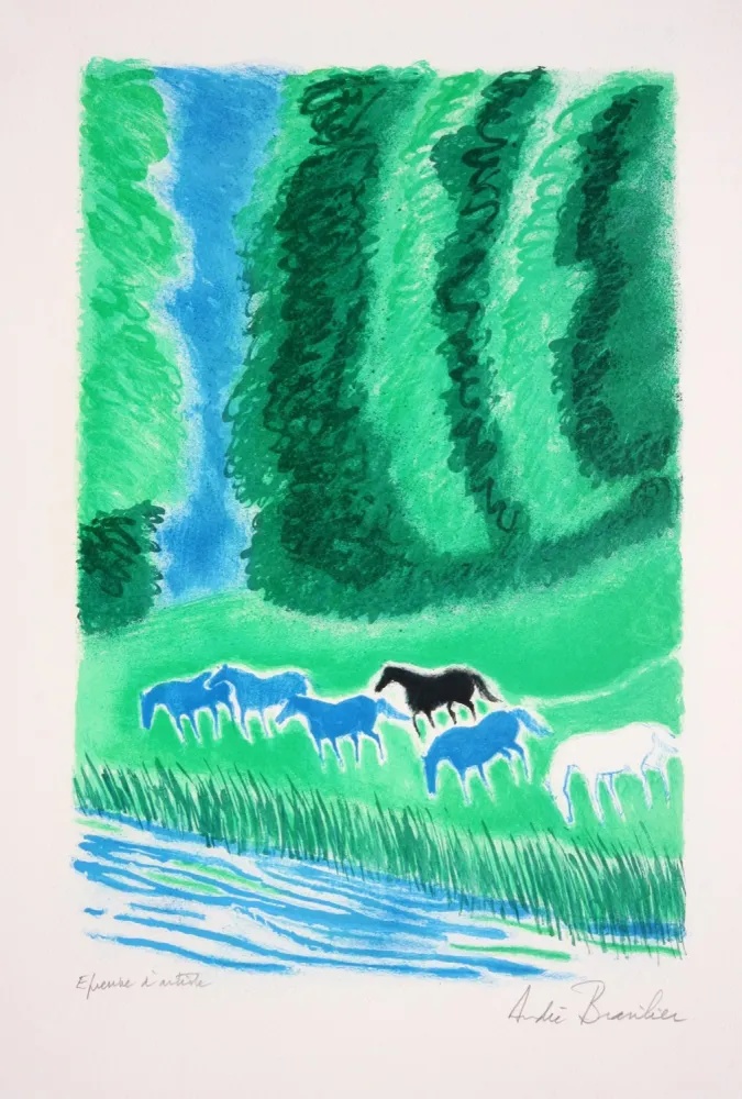 Lithograph Brasilier - Chevaux au Bord de l'Eau