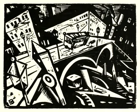 Woodcut Brass - Lessingbrücke Berlin