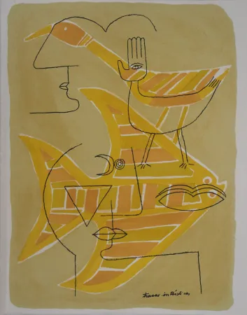 Lithograph Brauner - Portrait surréaliste (Traces interstices)