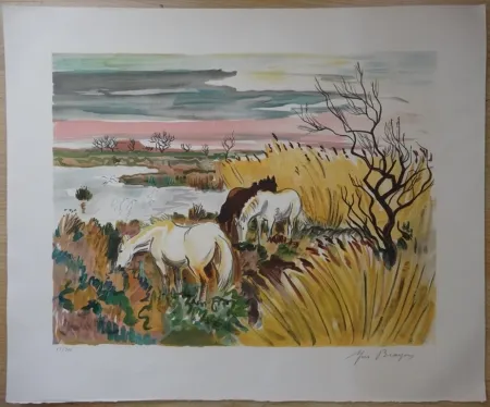 Lithograph Brayer - Chevaux en Camargue