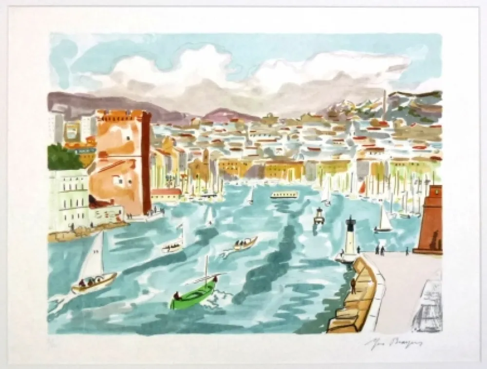 Lithograph Brayer - La passe du vieux port