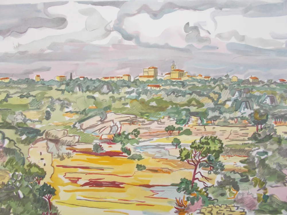 Lithograph Brayer - La Provence,le village