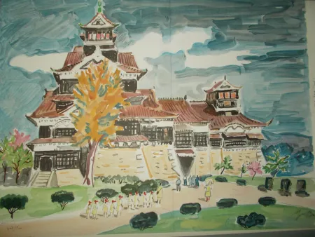 Lithograph Brayer - Le chateau de Kumamoto