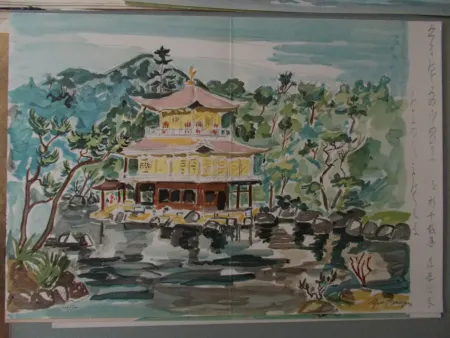 Lithograph Brayer - Le temple d'or de Kyoto