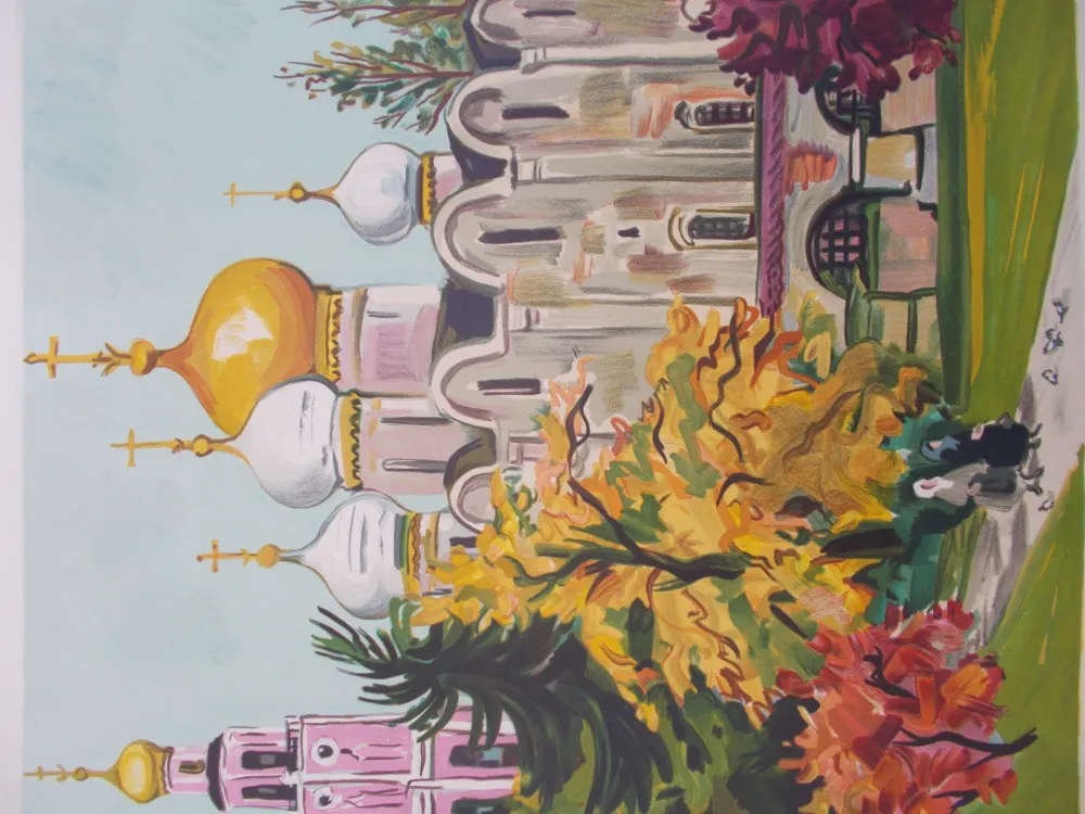 Lithograph Brayer - Les jardins du Kremlin