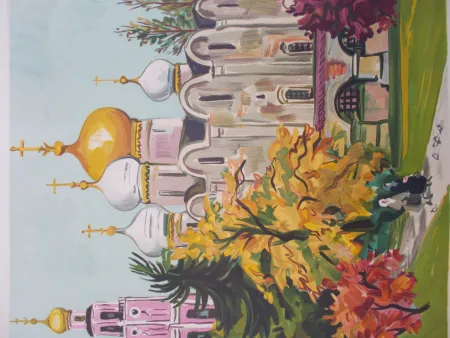 Lithograph Brayer - Les jardins du Kremlin