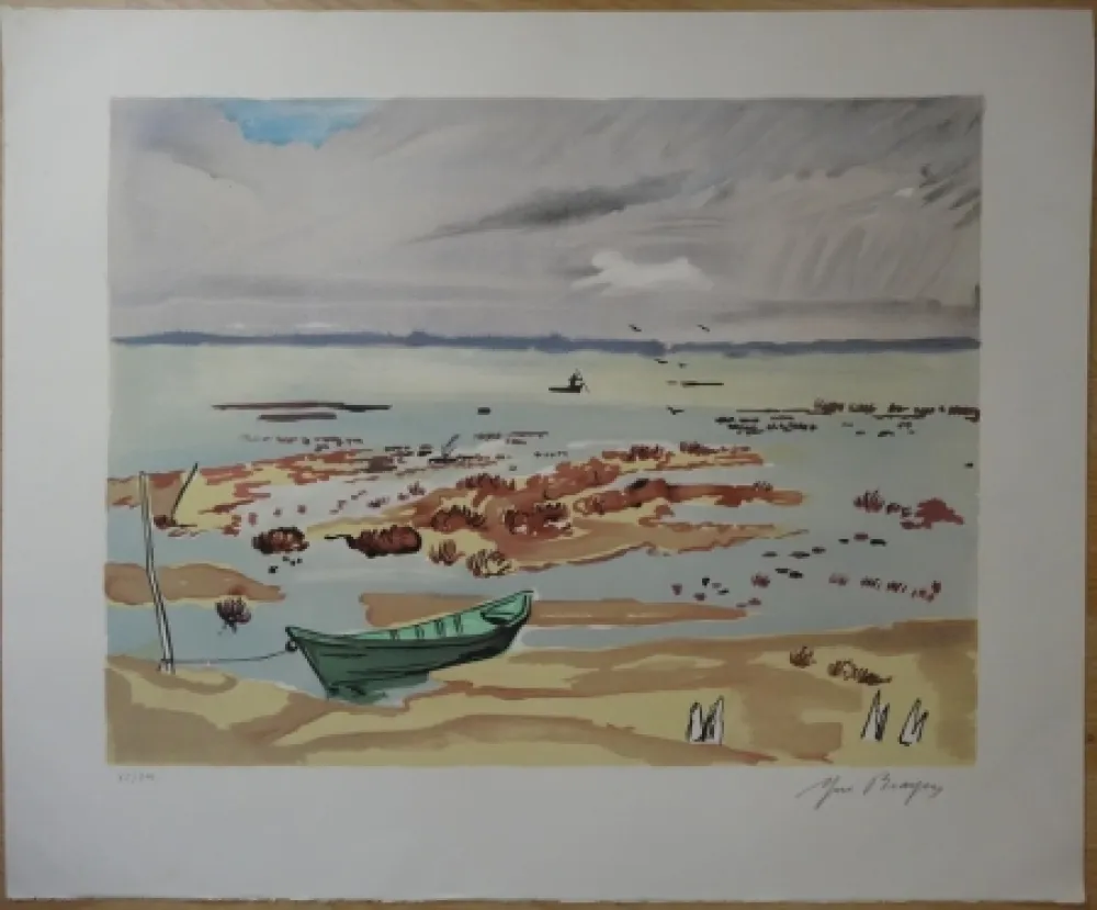 Lithograph Brayer - Plage en Bretagne