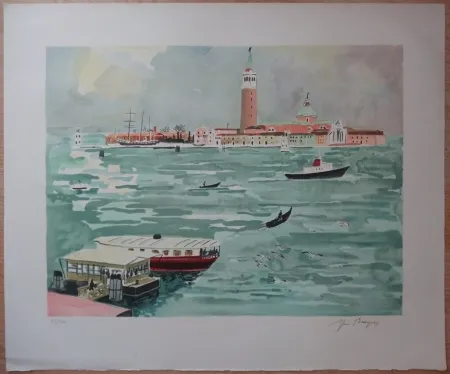 Lithograph Brayer - Venise vue de la mer