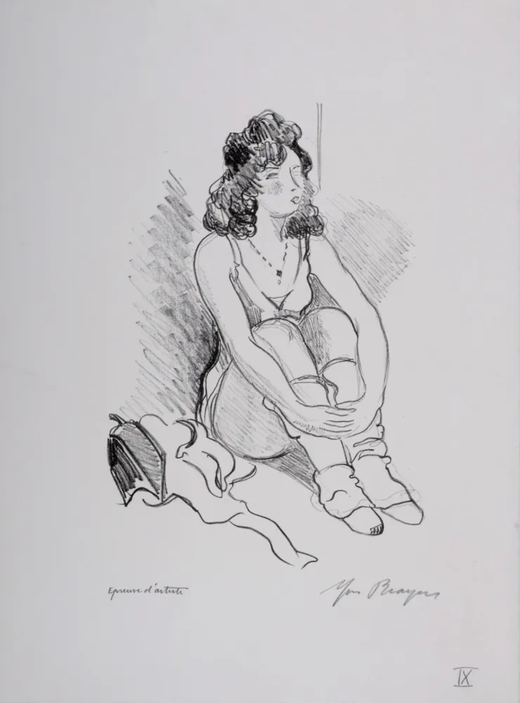 Lithograph Brayer - Zizi Jeanmaire assise #IX, 1949 - Hand-signed