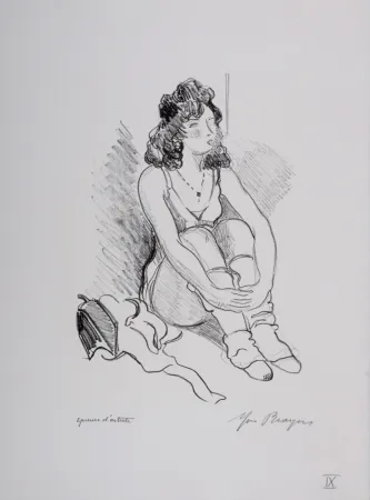 Lithograph Brayer - Zizi Jeanmaire assise #IX, 1949 - Hand-signed