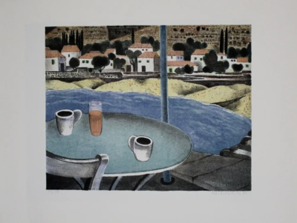 Lithograph Breiter - Das Café