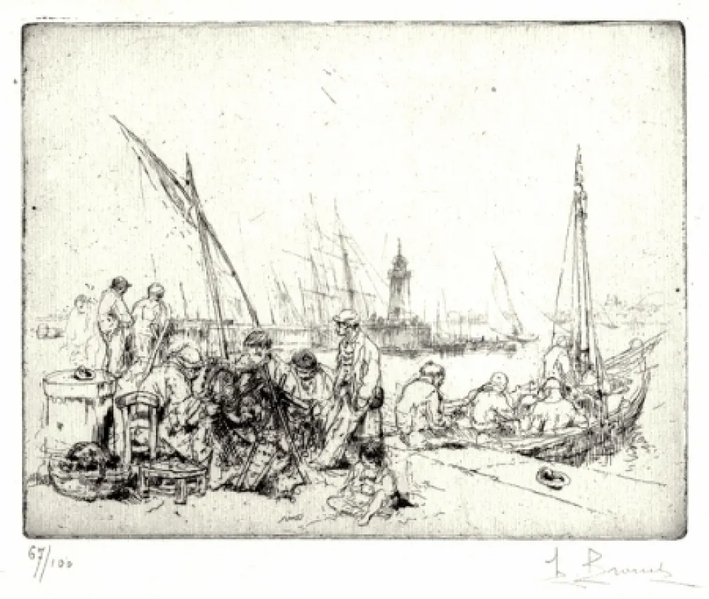 Engraving Brouet - Les Raccommodeurs de Filets