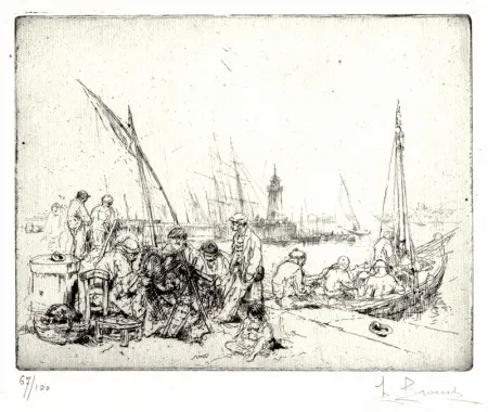 Engraving Brouet - Les Raccommodeurs de Filets