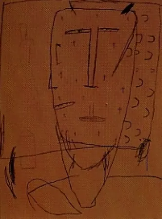 Lithograph Brown - Self portrait 4