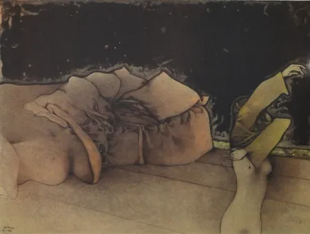 Lithograph Bruni - Zurigo. (Sich Entkleidende vor Sofa)