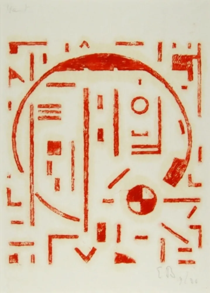 Woodcut Buchholz - Großer Kreis mit kleinem Kreis rot (Big cercle with small cercle red)