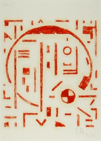 Woodcut Buchholz - Großer Kreis mit kleinem Kreis rot (Big cercle with small cercle red)