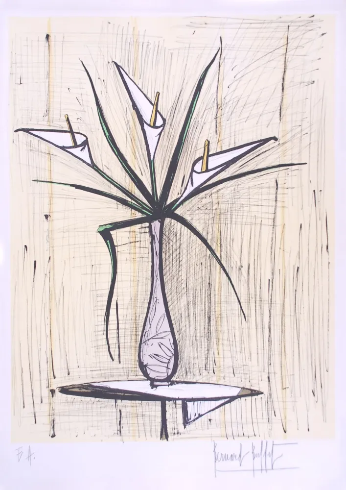 Lithograph Buffet - Arums, Fond Jaune