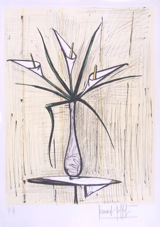 Lithograph Buffet - Arums, Fond Jaune