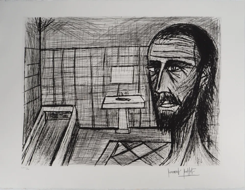 Etching Buffet - Autoportrait dans la salle de bain