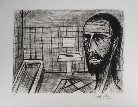 Etching Buffet - Autoportrait dans la salle de bain