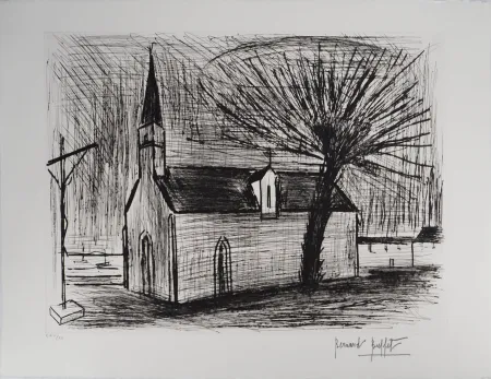 Etching Buffet - Bretagne, Chapelle et calvaire