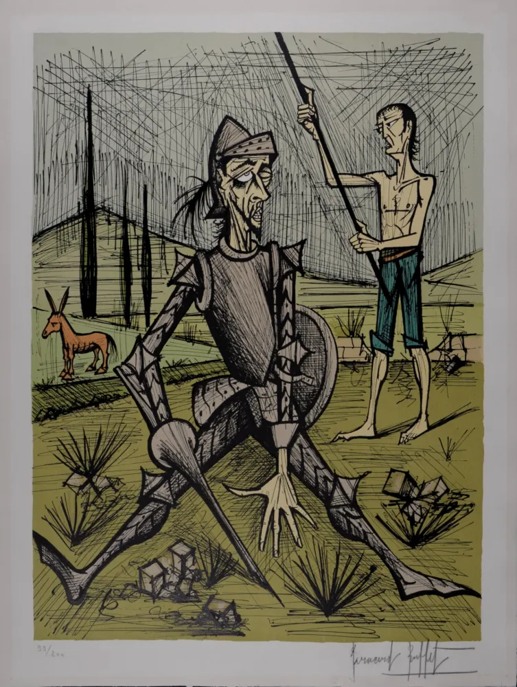 Lithograph Buffet - Don Quichotte et la rencontre avec les muletiers