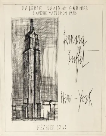 Etching Buffet - Galerie David et Garnier - 6 Avenue Matignon Paris (Empire State Building)
