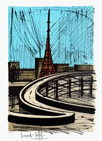 Lithograph Buffet - La tour Eiffel et l'autoroute, Tokyo