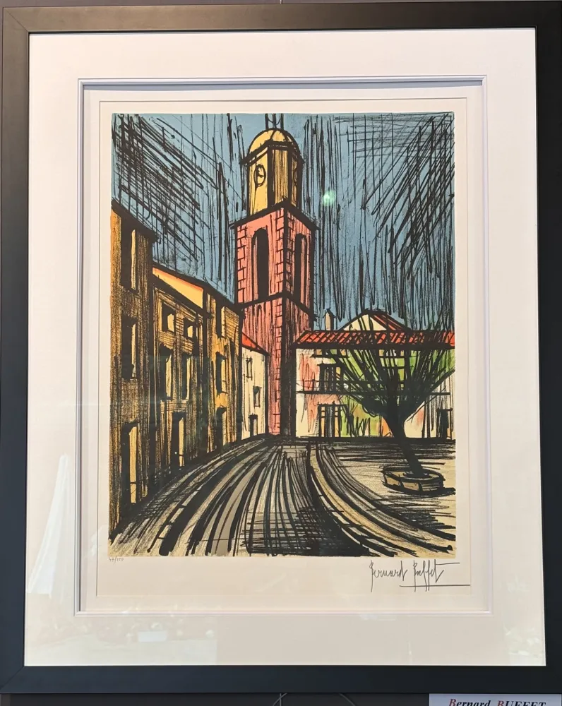 Lithograph Buffet - Le clocher et la place de l’ormeau - saint tropez