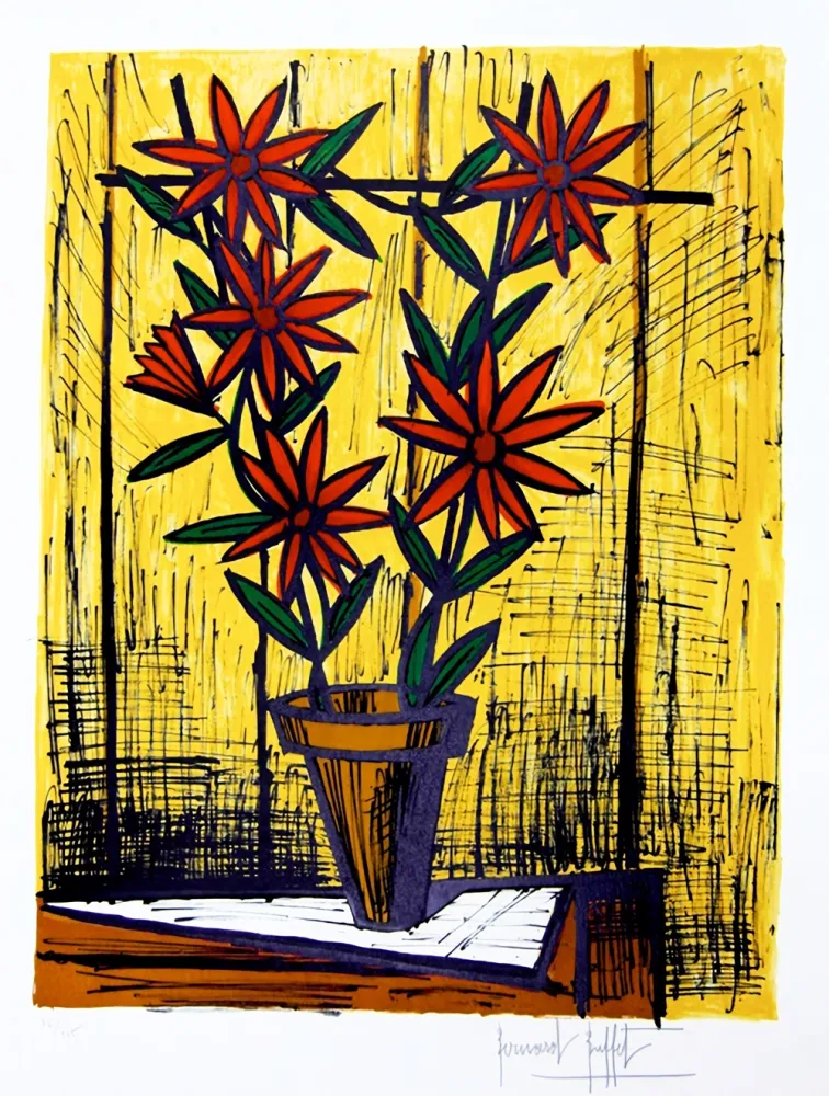 Lithograph Buffet -  Les Marguerites Rouges 1983 
