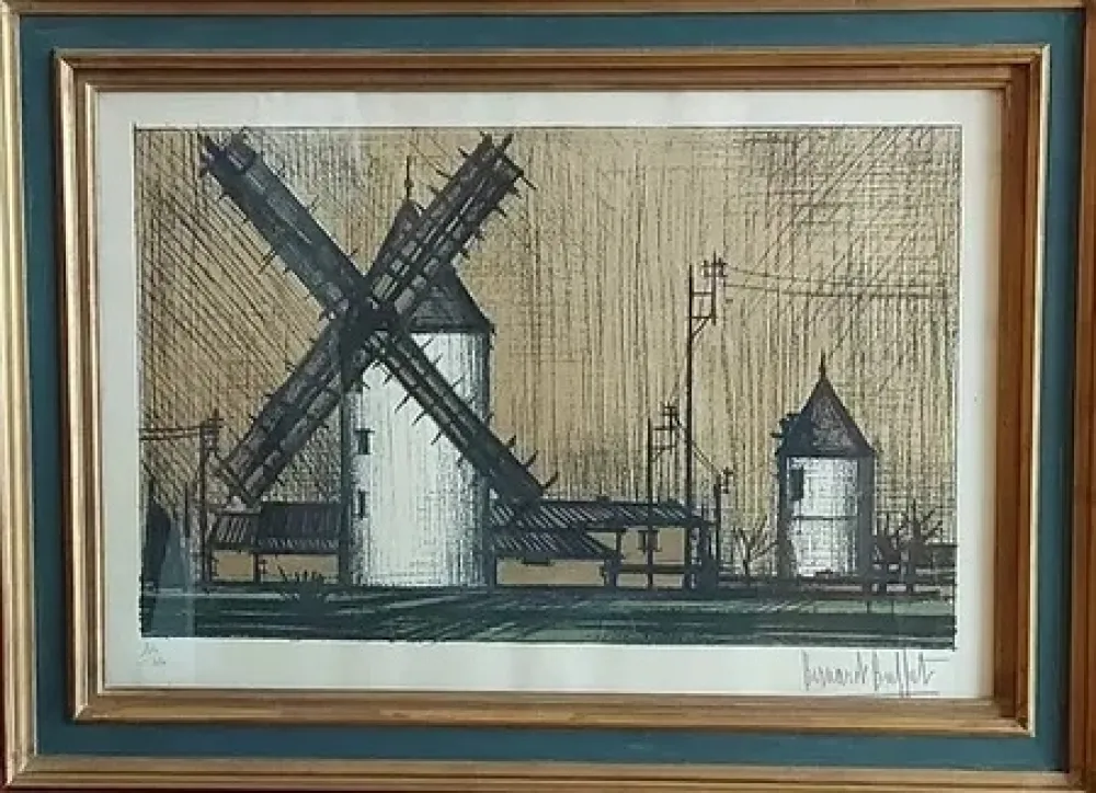 Lithograph Buffet - Les Moulins (1953)