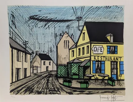 Lithograph Buffet - Mareuil, le café jaune et bleu 