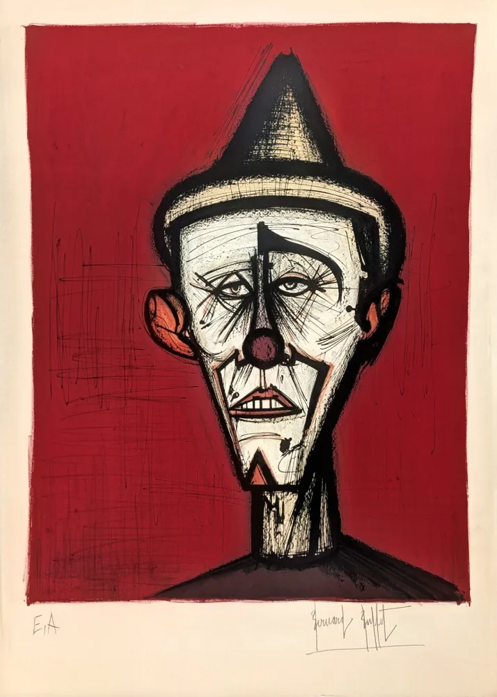Lithograph Buffet - Mon Cirque, le clown au fond rouge 