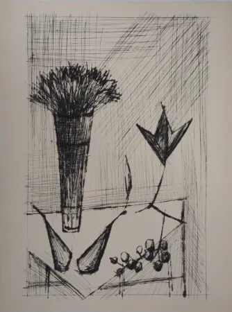 Etching Buffet - Nature morte aux bouquet et aux fruits