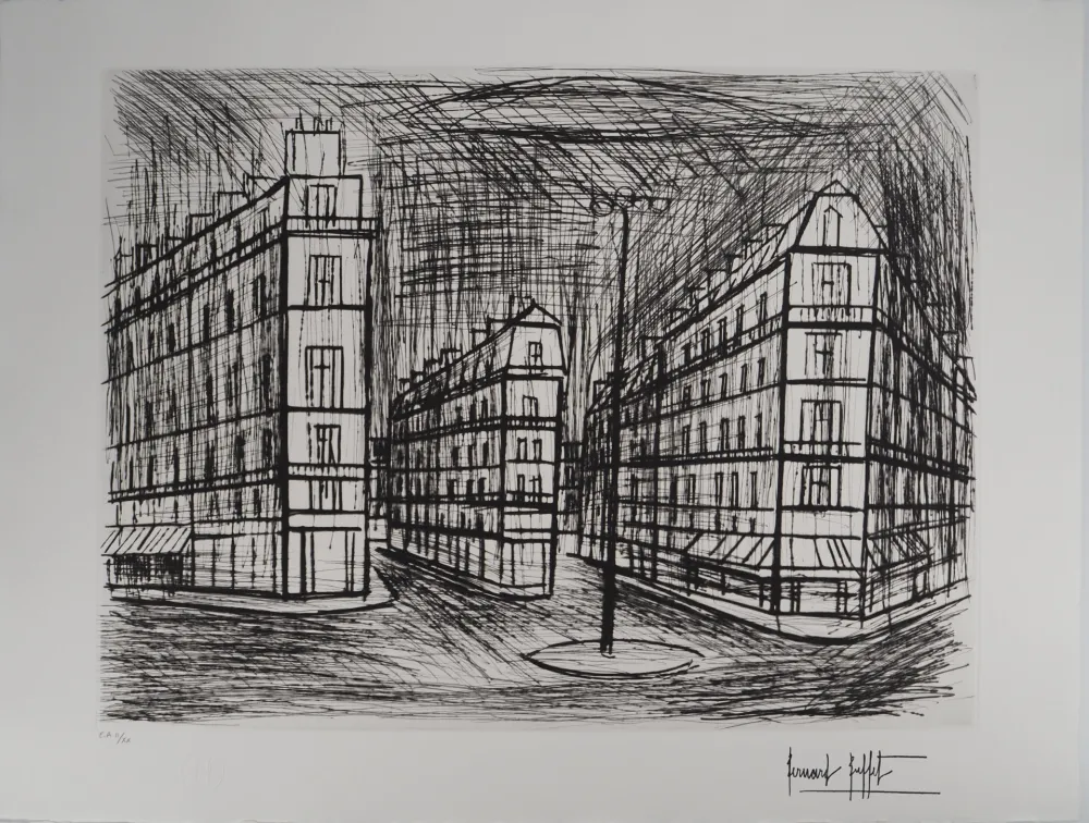 Etching Buffet - Paris, les immeubles Haussmanniens : La place de Dublin