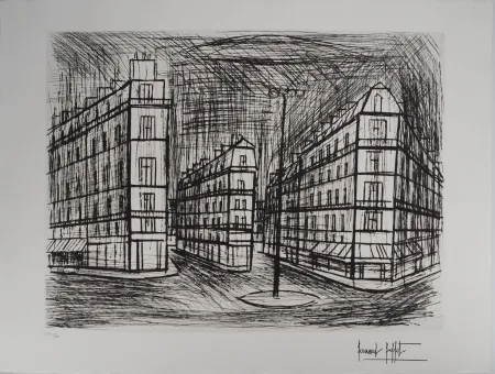 Etching Buffet - Paris, les immeubles Haussmanniens : La place de Dublin