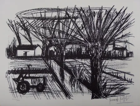 Lithograph Buffet - Paysage breton au tracteur