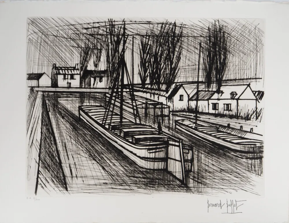 Etching Buffet - Péniches sur le canal,