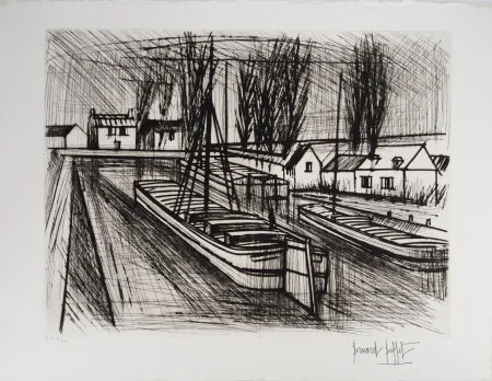 Etching Buffet - Péniches sur le canal,