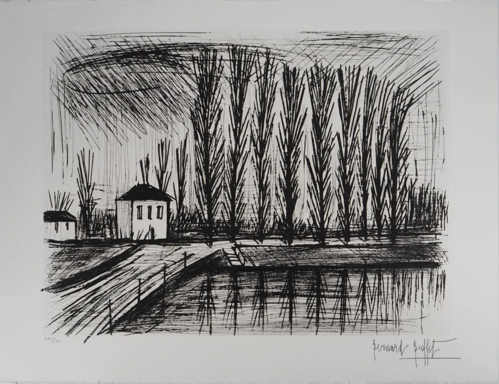 Etching Buffet - Peupliers au bord de l'eau