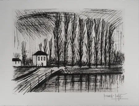 Etching Buffet - Peupliers au bord de l'eau