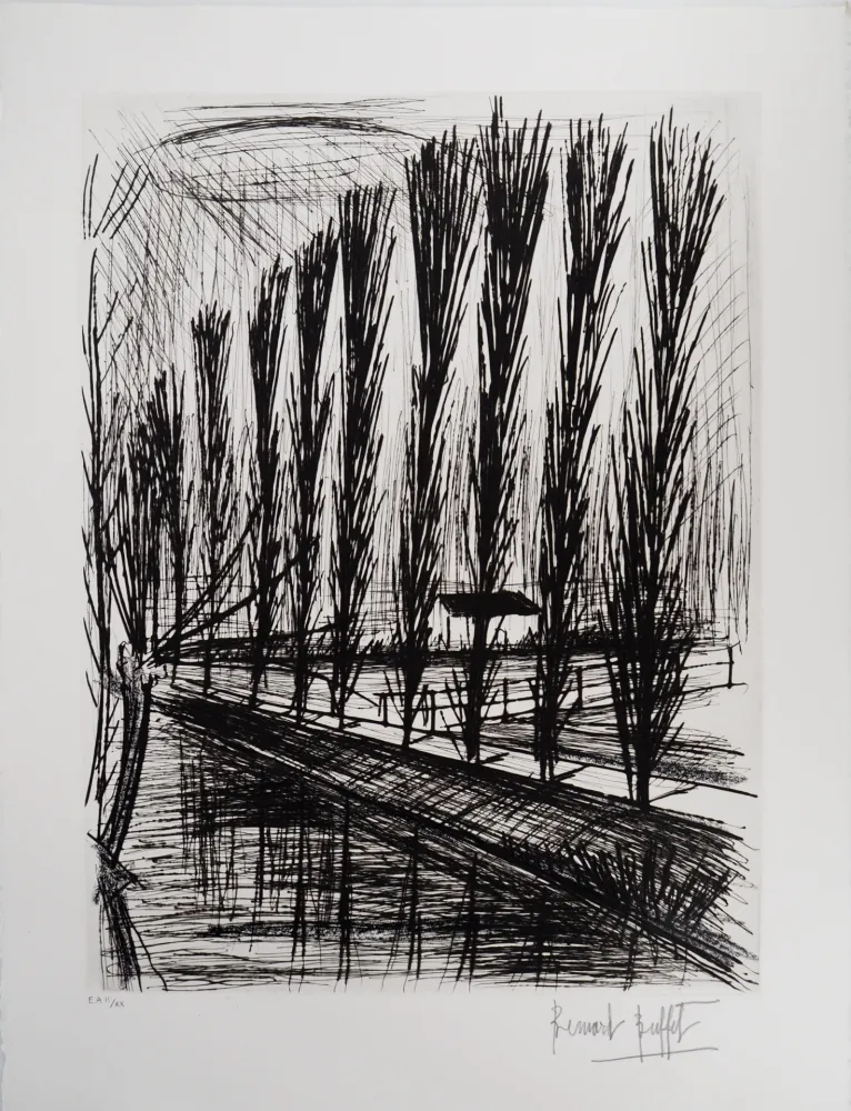 Etching Buffet - Peupliers au bord du canal