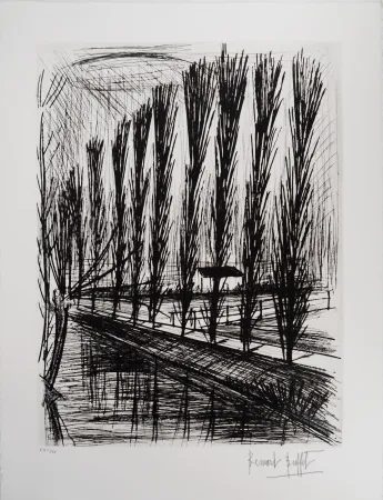 Etching Buffet - Peupliers au bord du canal