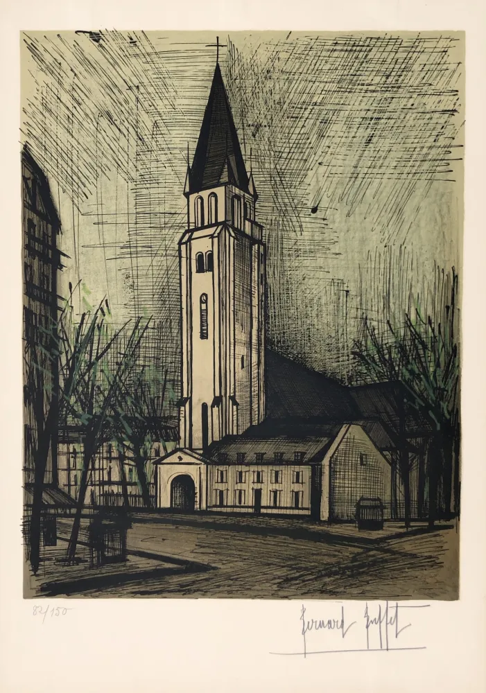 Lithograph Buffet - Place Saint-Germain-Des-Pres