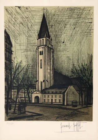 Lithograph Buffet - Place Saint-Germain-Des-Pres