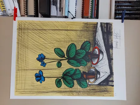 Lithograph Buffet - Primevères bleues (1980)