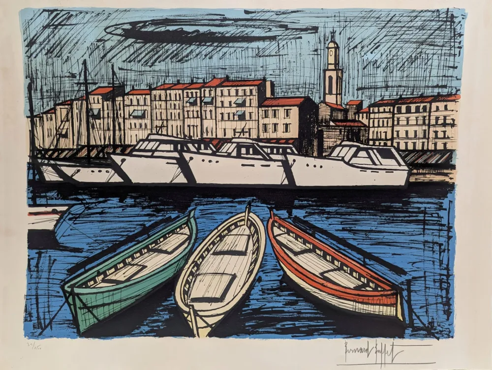 Lithograph Buffet - Saint-Tropez, les yachts 