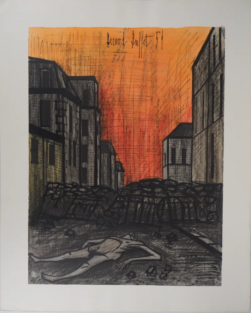 Lithograph Buffet - Souvenir de la Commune de Paris : les barricades